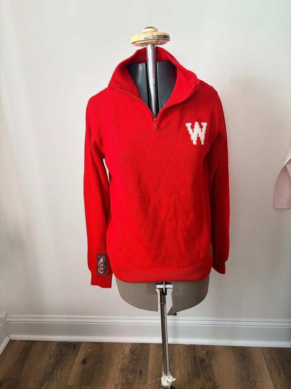 Campo Peru Red Alpaca Blend Quarter Zip Mock Neck Sweater Womens XS Nordic Knit